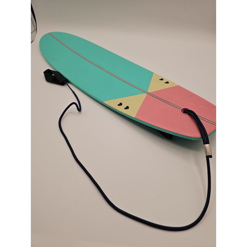 Turquoise Pink Yellow Black Doll Surfboard Accessory with Leash Plastic
